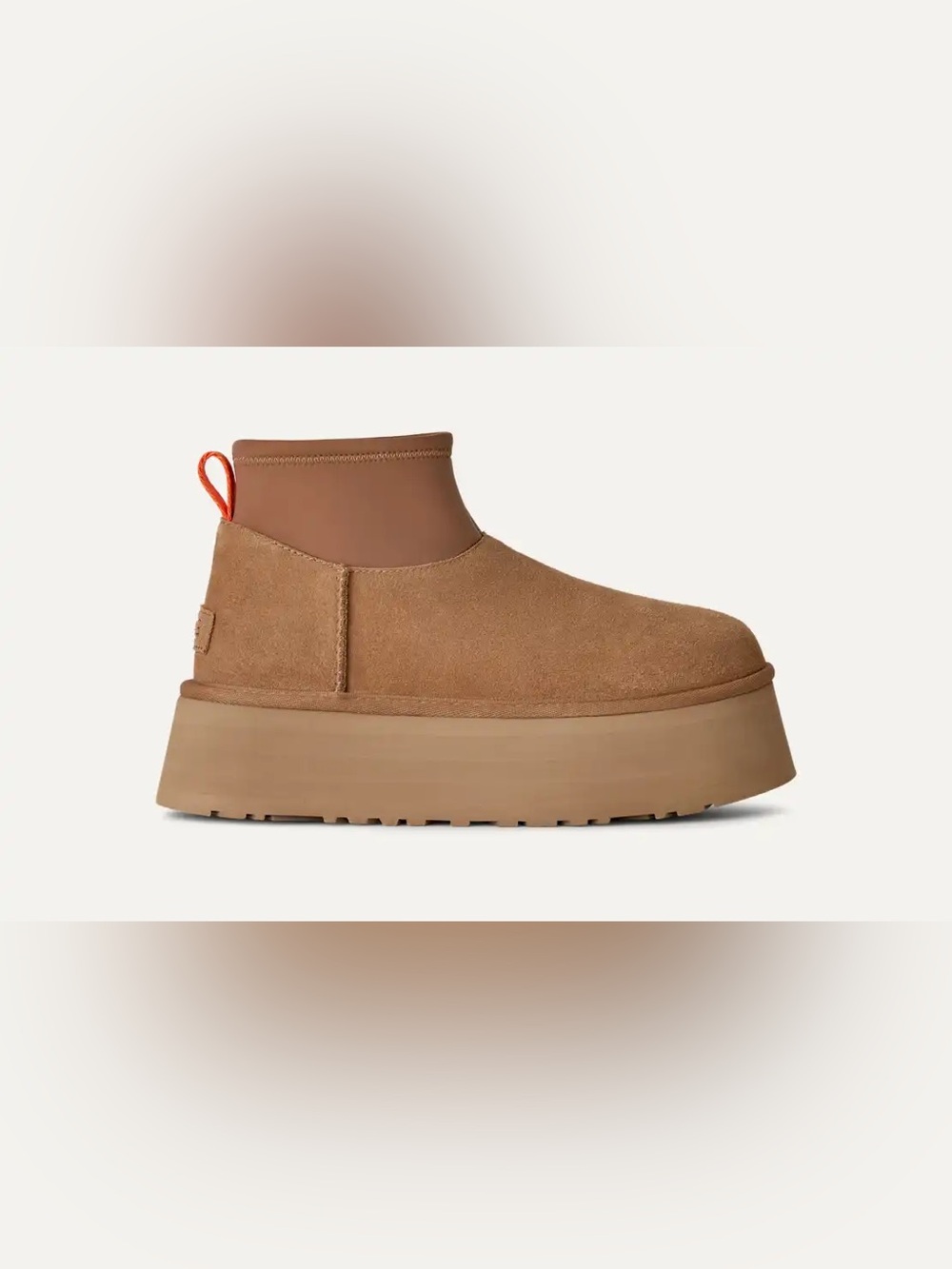 UGG Women's Tan Suede Platform Ankle Boots with Orange Pull Tab - Picture 4 of 8